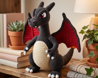Fire Dragon Inspired Crochet Pattern PDF – Amigurumi Dragon Plush Toy Tutorial, Fantasy Winged Dragon Doll
