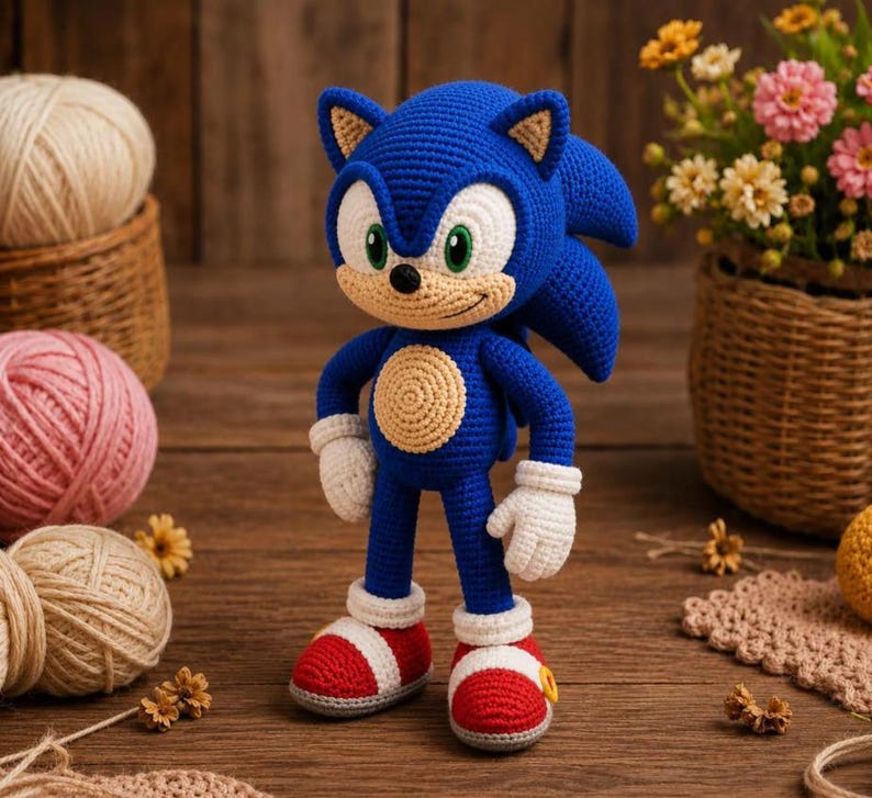 Fast Blue Hedgehog Amigurumi Pattern PDF, Cute Spiky Animal Crochet Plush Tutorial, Easy Beginner Digital File image 1
