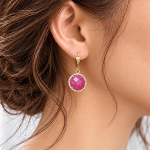 Red Ruby Earrings: 14K Gold Filled, Cubic Zirconia Settings /E12