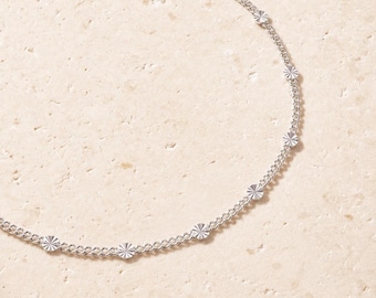 Sterling Silver Sunburst Disc Choker: Italian Chain Necklace /CN05