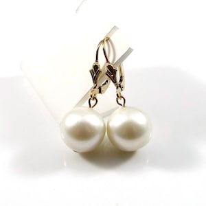 AAA 12mm Edison Freshwater Pearl Earrings/ Big Round White Pearl Earrings/ Real Freshwater Pearl Earrings/ Pearl Dangle Earrings/ E05