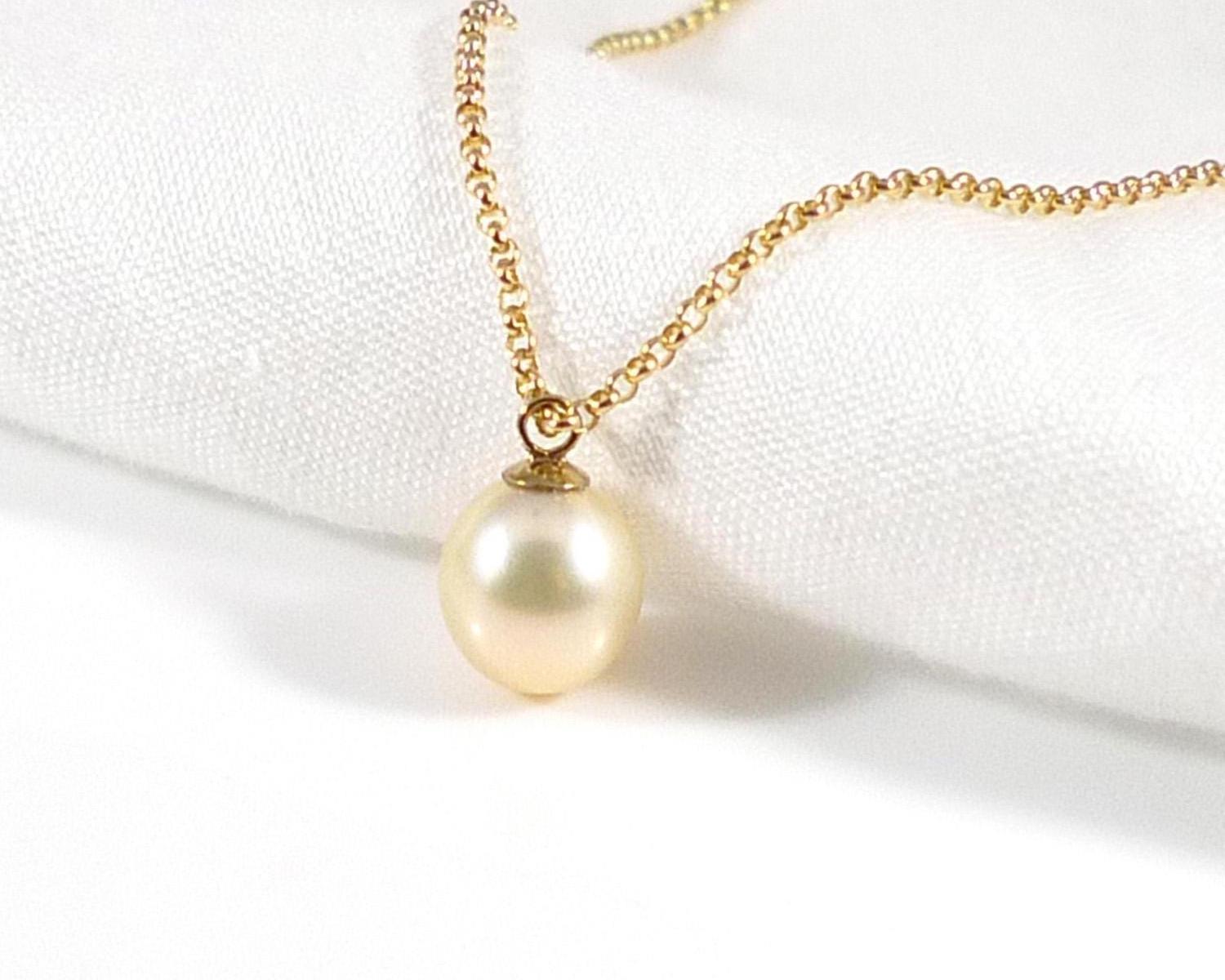 ゴールデンパールネックレス：9.5～10mm AAA光沢、14Kゴールドフィルド