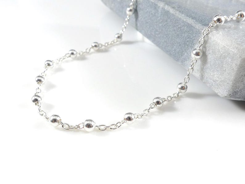 Sterling Silver Beaded Choker Necklace - 3mm Ball Chain /CN02 image 7