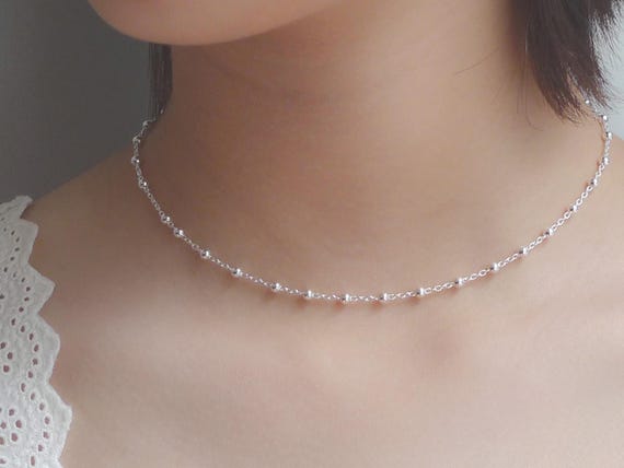 Sterling Silver Beaded Choker Necklace - 3mm Ball Chain /CN02