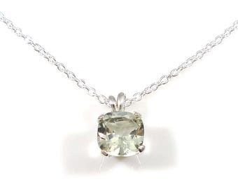 Prasiolith-Grüne Amethyst-Halskette: Sterlingsilber, Geburtsstein Februar / NG07