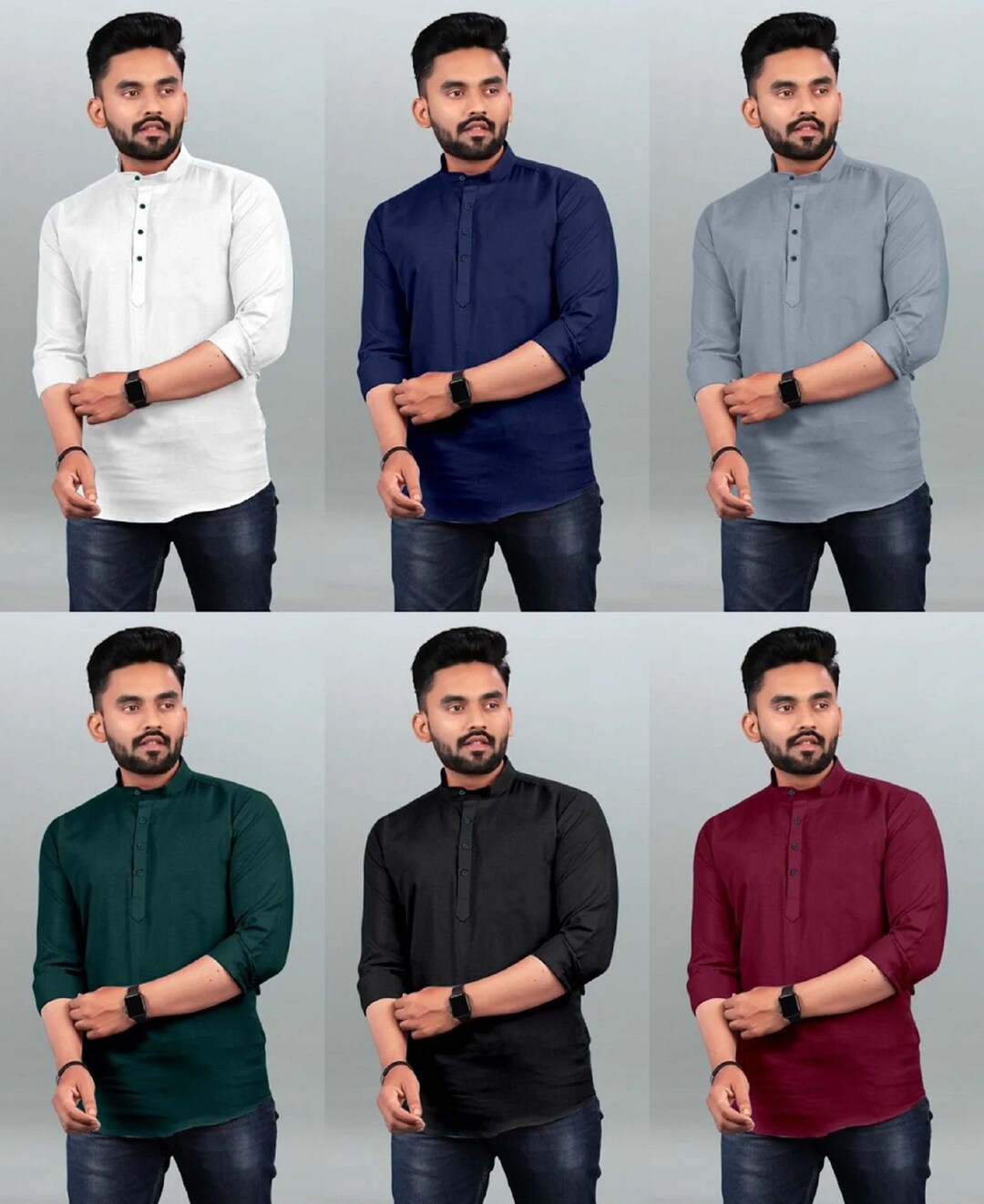 Men Short Kurta Shirt Casual Wear, Men's Premium Cotton Cuff on Sleeves ...