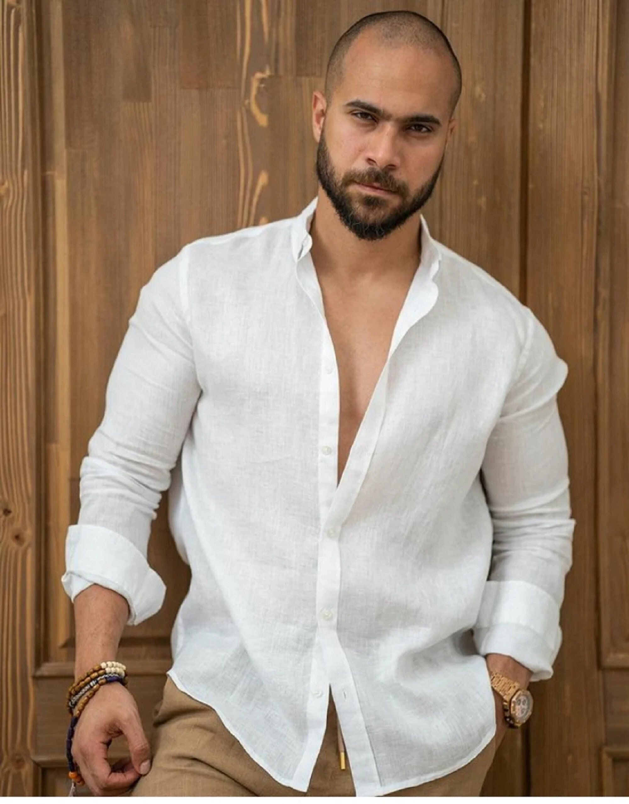 Men's Long Sleeve Button Beach Cotton Linen Shirts Loose Comfortable Pocket  Tops