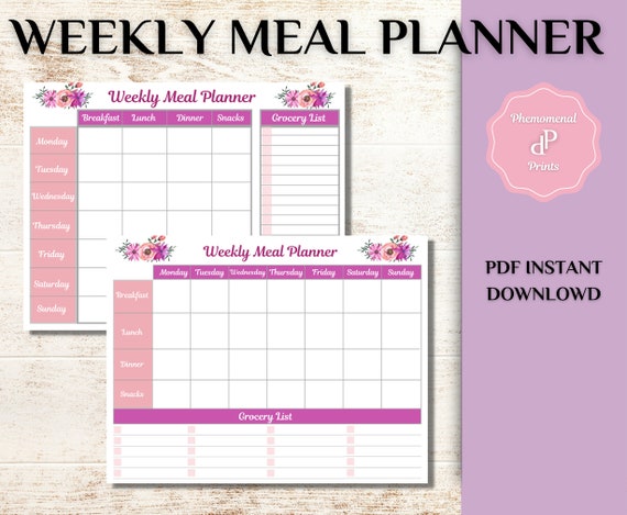 Weekly Meal Planner Printable Weekly Meal Planner With | Etsy