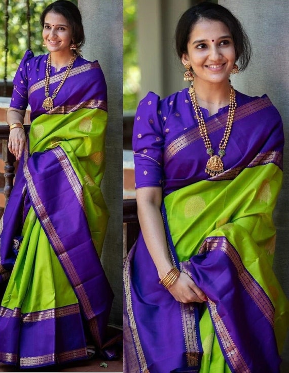 Update 203+ green with blue border saree