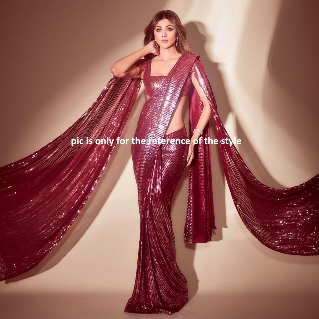 Shilpa Shetty Bathroom Sex - Shilpa Shetty Style Maroon Sequins Saree Bollywood Party - Etsy