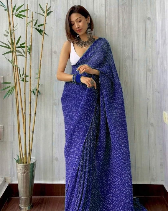 Buy BLUE Crush Georgette Saree White Ready to Wear Blouse With Online in India - Etsy Buy BLUE Crush Georgette Saree White Ready to Wear Blouse With Online in India - Etsy