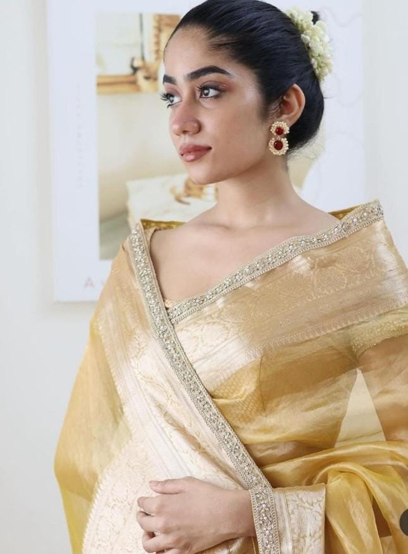 Premium Tissue Silk Saree, Attached Lace Work Saree , Wedding Saree