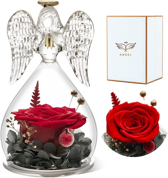1 Decorative Figurine Angel on Rose Nostalgia Gift Idea Mothers Day Birthday Christening 