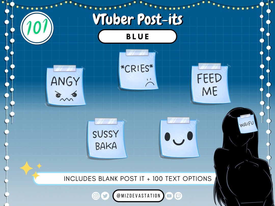 Blue V-tuber Sticky Note | V-streamer Post-it | KICK | Twitch | Discord ...
