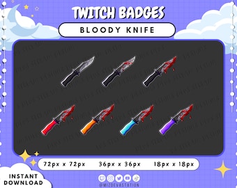Insignias de suscriptor de Twitch de Bloody Knife: Insignias de animación de transmisiones de terror (descarga digital)