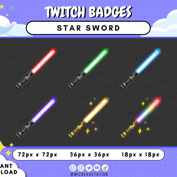 Star Sword Twitch + KICK Subscriber & Bit Badges | Sub and Cheer Badges | 6 STYLES |