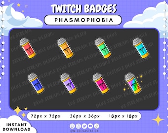 Phasmophobia Subscriber & Bit Badges / KICK + Twitch Sanity Pill Sub and Cheer Badges / 8 ESTILOS