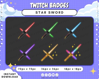 Star Sword Twitch + KICK Subscriber & Bit Badges | Sub and Cheer Badges | 6 STYLES |
