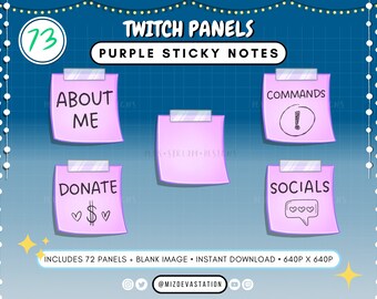 Purple Sticky Note Twitch Panels: 72 Customizable Stream Panels (Digital Download)