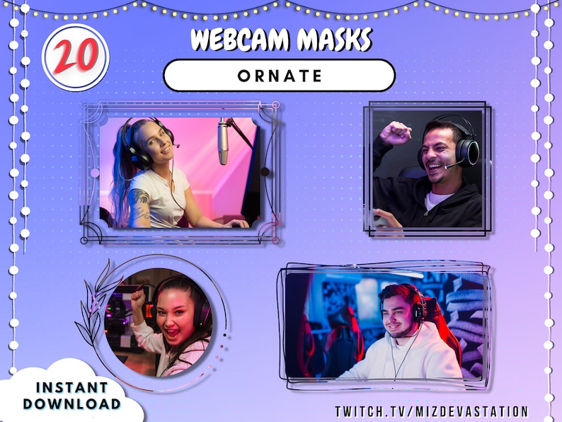 Ornate Shape cam Mask Bundle 20 STYLES Made for Streamers OBS