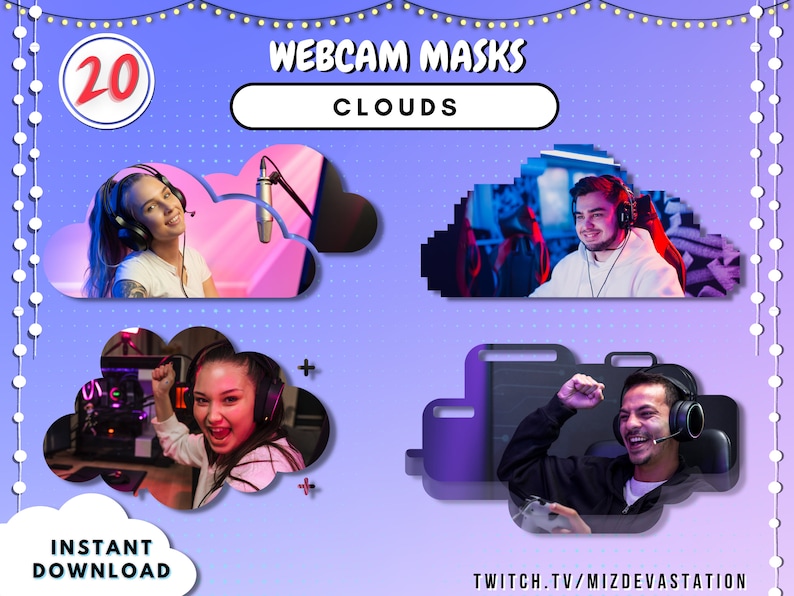 Cloud Shape cam Mask Bundle 20 STYLES Made for Streamers OBS