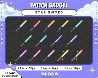 Star Sword Twitch + KICK Subscriber & Bit Badges | Sub and Cheer Badges | 14 STYLES |