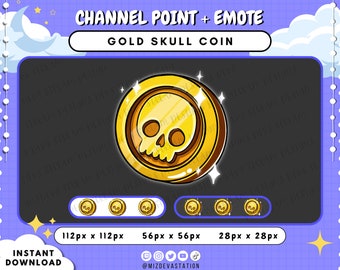 Punto de canal de moneda de calavera dorada / Emote de moneda / KICK / Twitch / Discord