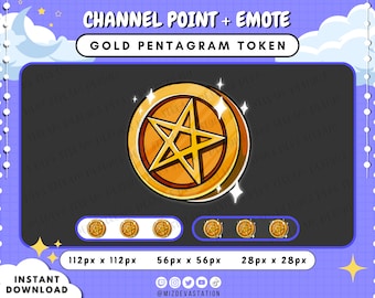 Punto de canal de ficha de pentagrama dorado / Emote de moneda / KICK / Twitch / Discord