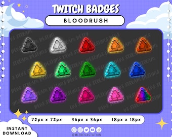 Insignias de suscripción de Twitch de Bloodrush: 15 estilos (descarga digital PNG)