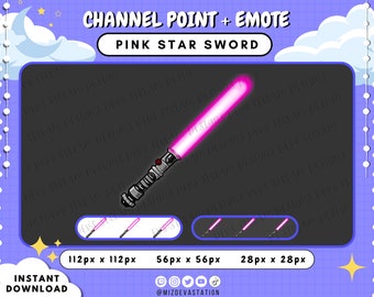 Emote de punto de canal de espada estrella rosa/espada láser para Twitch/KICK/YouTube/Discord