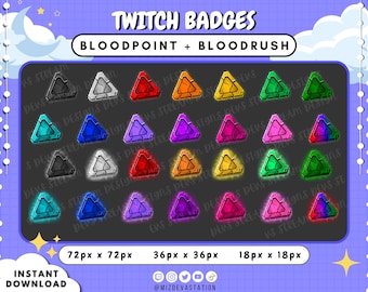 Bloodpoint y Bloodrush Event Twitch Suscriptor & Bit Badges / KICK Badges / Dead by Daylight Sub y Cheer Badges / 28 ESTILOS