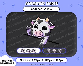 Emote animado de Bongo de Vaca Kawaii: Twitch, KICK, Discord (GIF .zip)