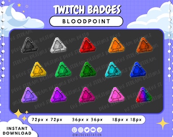 Insignias de Twitch de Bloodpoint: 15 estilos de insignias de suscripción/animación (descarga digital PNG)