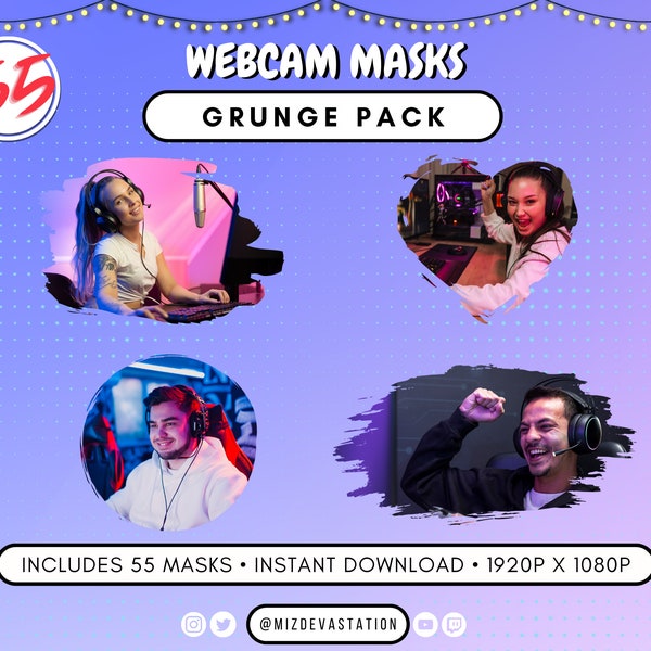 Grunge Form Webcam Mask Big Bundle | 55 STYLES | Gemacht für Luftschlangen | OBS & Streamlabs Maske für Webcam Filter