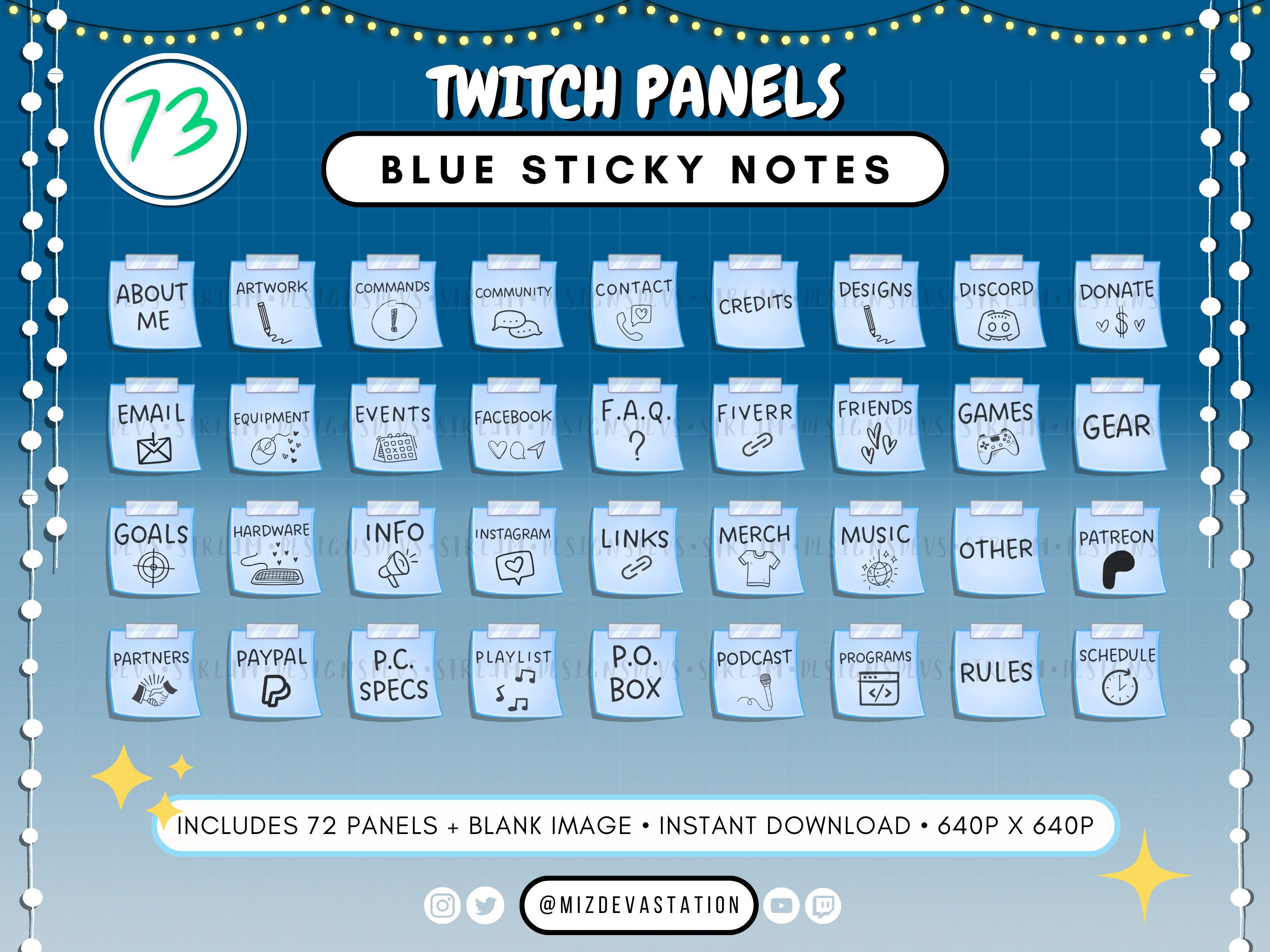 Sticky Note Panels | Blue Post-it Note Twitch Panels | Made for KICK ...