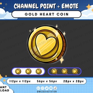 Gold Heart Coin Channel Point | Coin Emote | KICK | Twitch | Discord