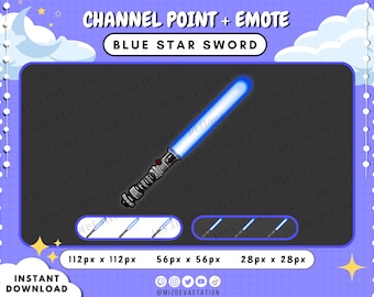 Punto de canal de Star Sword / Emote de espada láser azul para Twitch / KICK / YouTube / Discord
