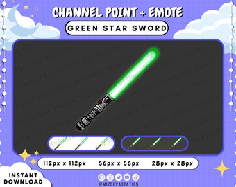Punto de canal de Star Sword / Emote de espada láser verde para Twitch / KICK / YouTube / Discord