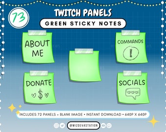 Paneles de Twitch con notas adhesivas verdes: 72 superposiciones personalizables para transmisiones (descarga digital)