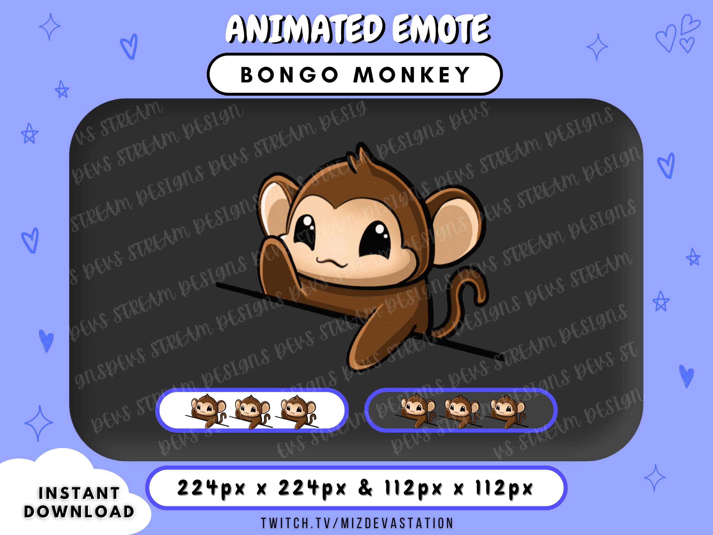 Monkey Animated Bongo Emote Kawaii Monkey Twitch KICK Discord Emote