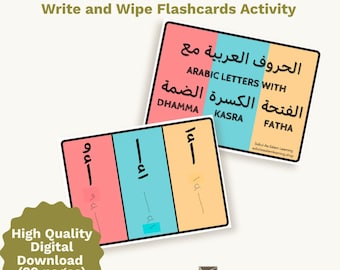 Tarjetas didácticas del alfabeto árabe – Fatha Kasra Dhamma, Aprendizaje para niños (PDF para imprimir)