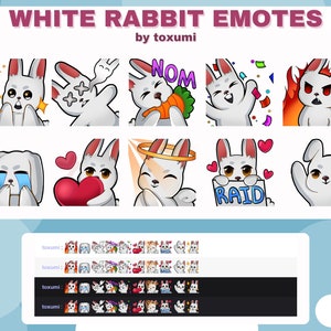 Cute White Bunny Rabbit Emotes // Twitch , Youtube , Discord // Emote Bundle