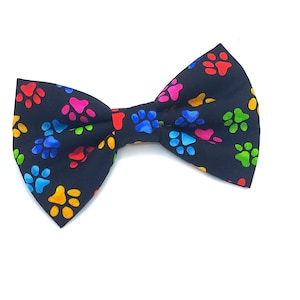 Dog Bow Tie | Cat Bow Tie | Collar Bowtie | Rainbow Paw Prints Fabric | Dog Bowties | Cat Bowties | Small Pet Bowtie | Dog Accessories