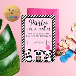 Party Like a Panda Invitation Template, Tutorial Included, Digital Download, Editable, Instant Download, Evite, Printable