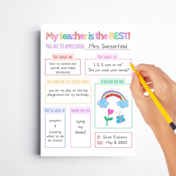 Instant Download, Teacher Appreciation, All About My Teacher, Questionnaire for Students, Gift From The Whole Class, PDF