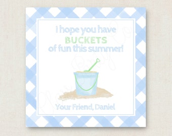 Printable "I hope you have buckets of fun this summer!" End of School Year Gift Tags, Instant Download, Edit & Print at Home via Canva