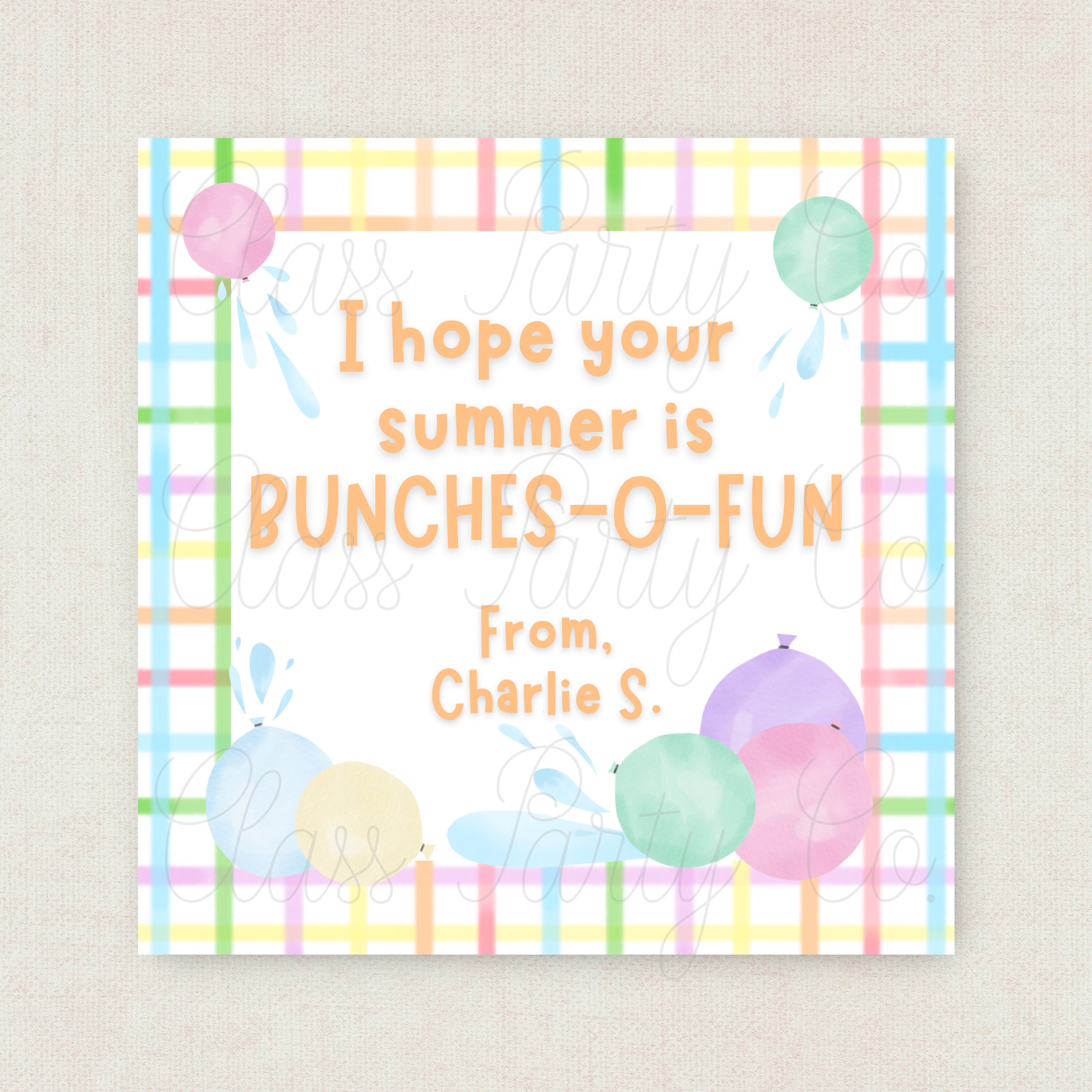 Printable Bunchoballoons Gift Tag Water Balloons Etsy