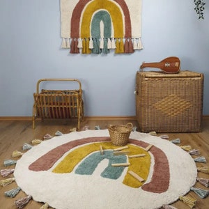Rainbow round rug with tassels - nursery or kids bedroom - Boho - Nursery Rug - children’s rug