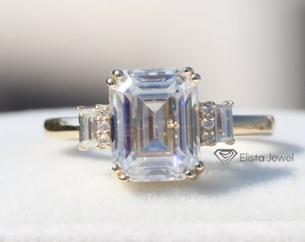 Emerald Cut Lab-Created Diamond 18K Gold Engagement Ring