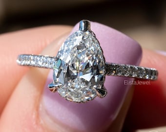 1.65 Carat G VS Pear Shaped Diamond Engagement Ring, 14K White Gold Ring, Engagement Ring, Eco Diamonds, Clarity Diamonds, Side Diamonds